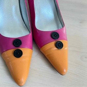 Vintage Y2K color block leather pumps, hot pink orange size 6 1/2 dopamine style